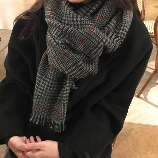 Hound Check Muffler Winter Shawl Pattern Big Size 