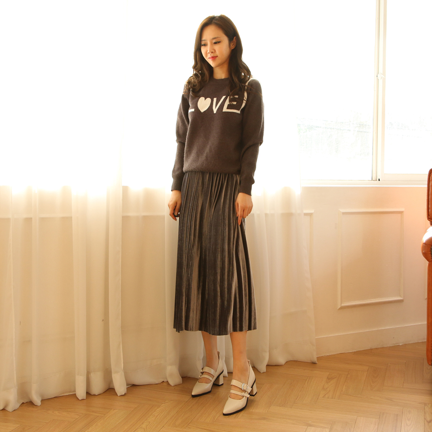 Velvet Long Pleated Flare A Line Pleated Fall Skir