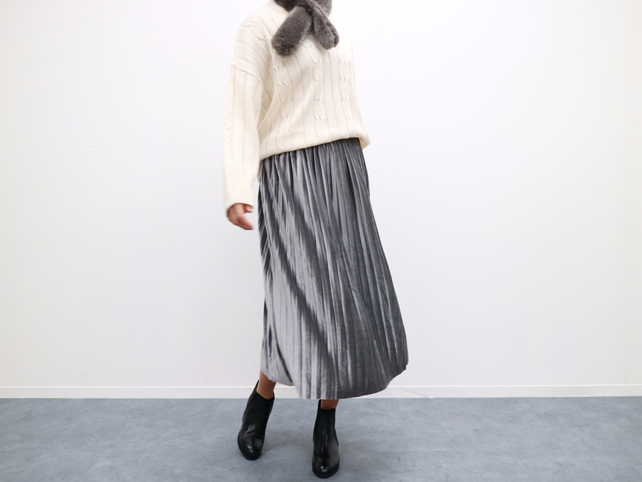 Velvet bending Pleats Long skirt Pleated skirt