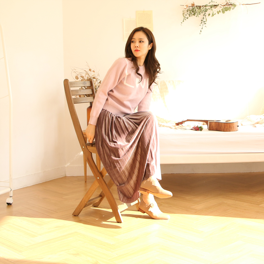 Velvet Long Pleated Flare A Line Pleated Fall Skir