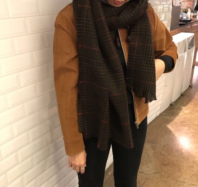 Hound Check Muffler Winter Shawl Pattern Big Size 