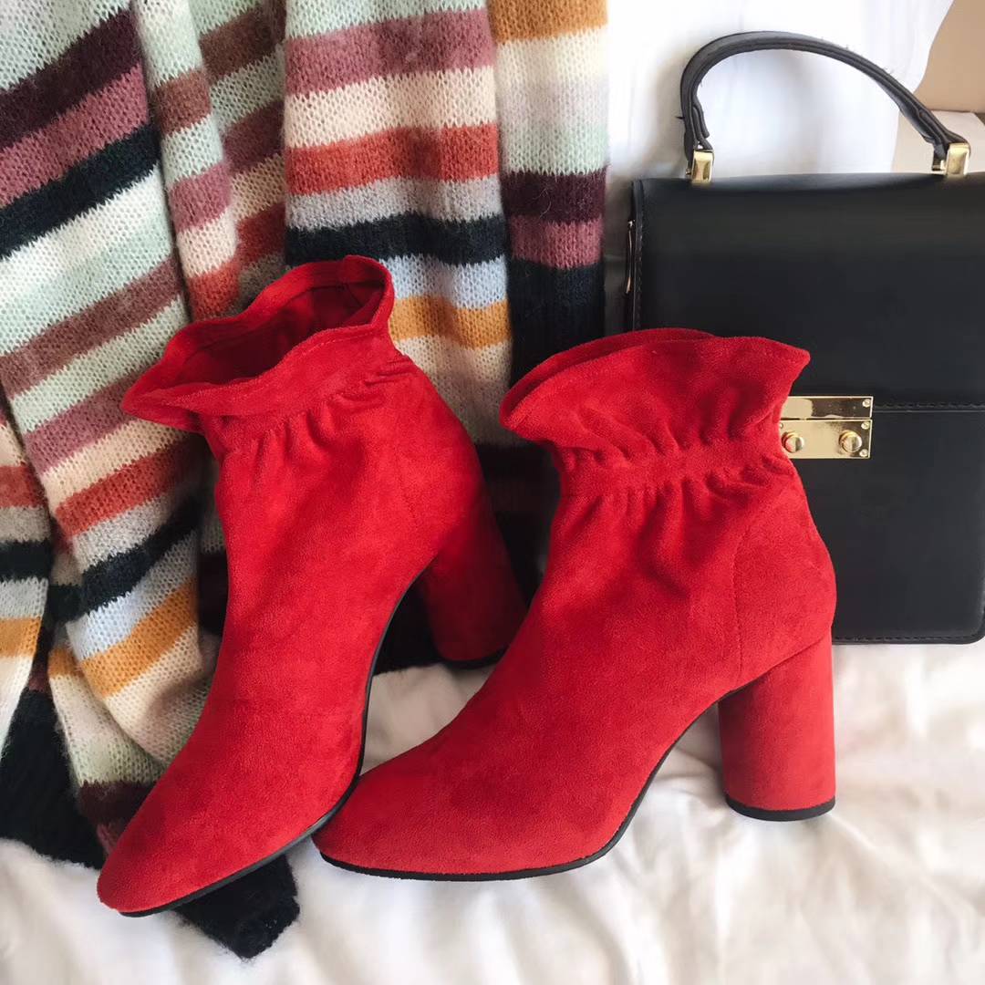 Basic Suede Bending Angle Boots 30s Women Winter A