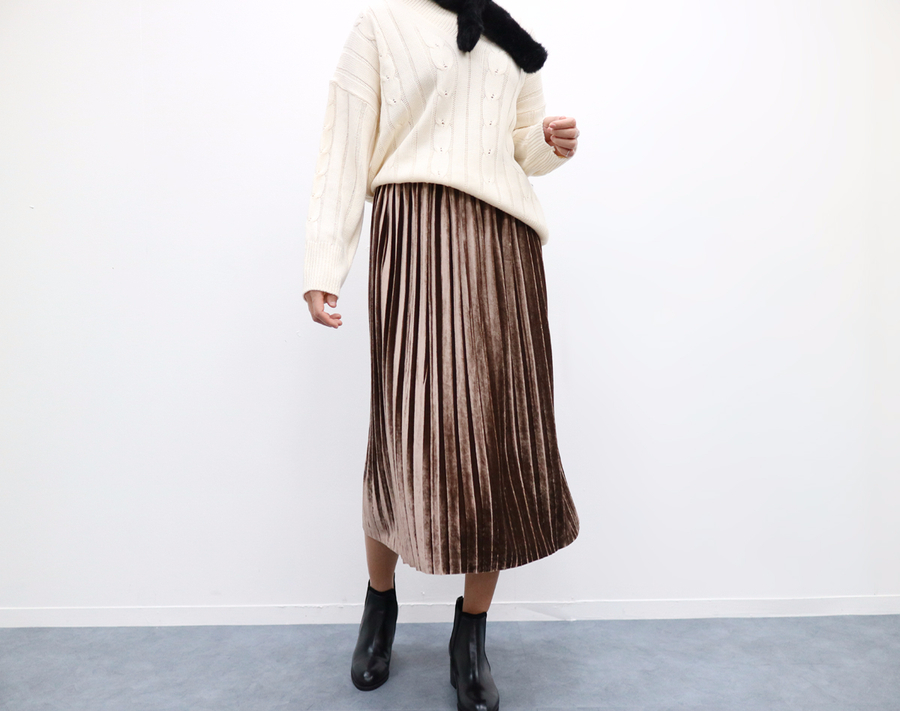 Velvet bending Pleats Long skirt Pleated skirt