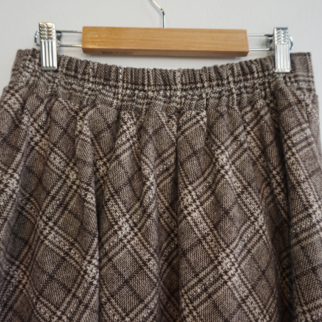 Wool Check Flare Long Skirt Winter Banding Skirt A