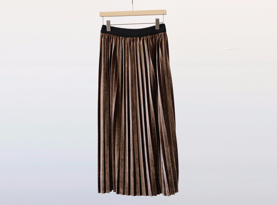 Velvet bending Pleats Long skirt Pleated skirt