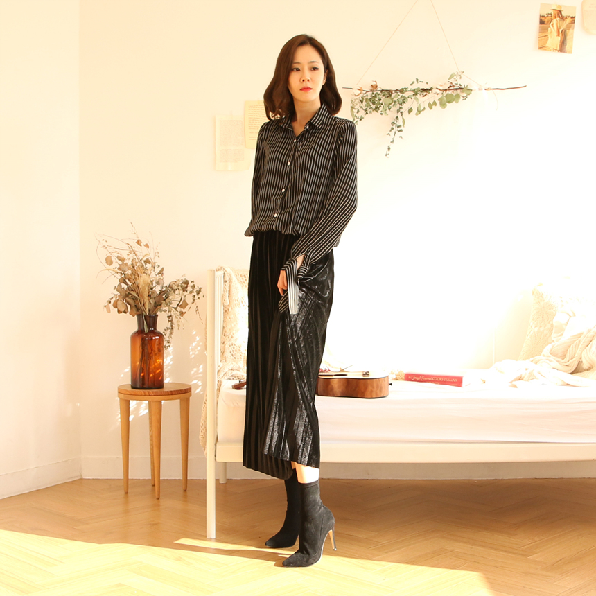 Velvet Long Pleated Flare A Line Pleated Fall Skir