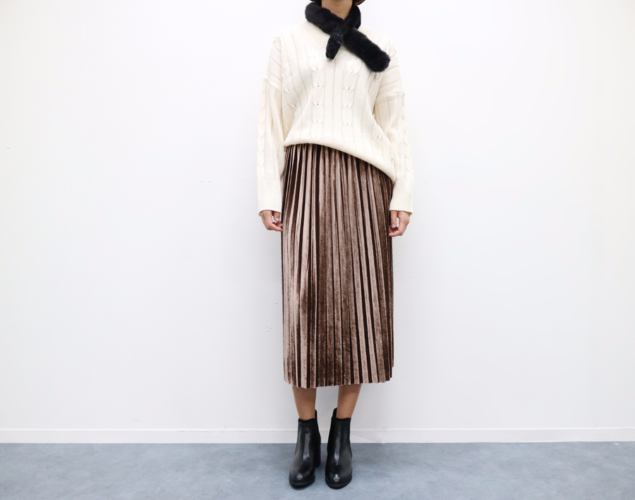 Velvet bending Pleats Long skirt Pleated skirt