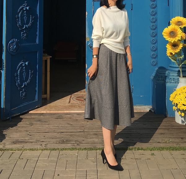 Check flare Pleated A-line long skirt 2color Herri