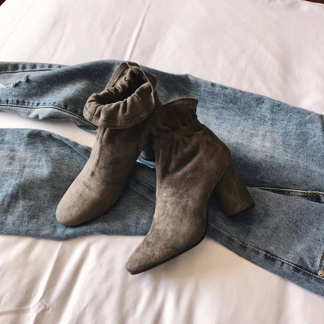 Basic Suede Bending Angle Boots 30s Women Winter A