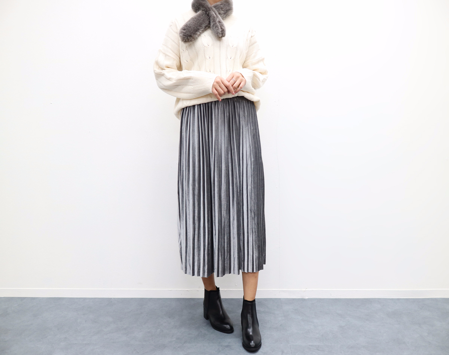 Velvet bending Pleats Long skirt Pleated skirt