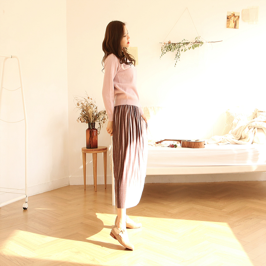 Velvet Long Pleated Flare A Line Pleated Fall Skir