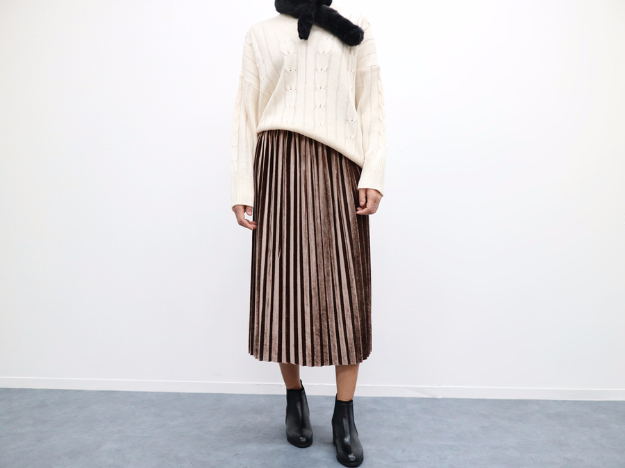 Velvet bending Pleats Long skirt Pleated skirt