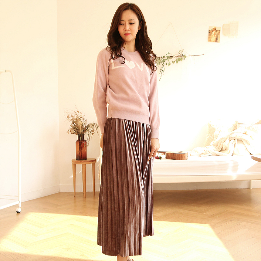 Velvet Long Pleated Flare A Line Pleated Fall Skir