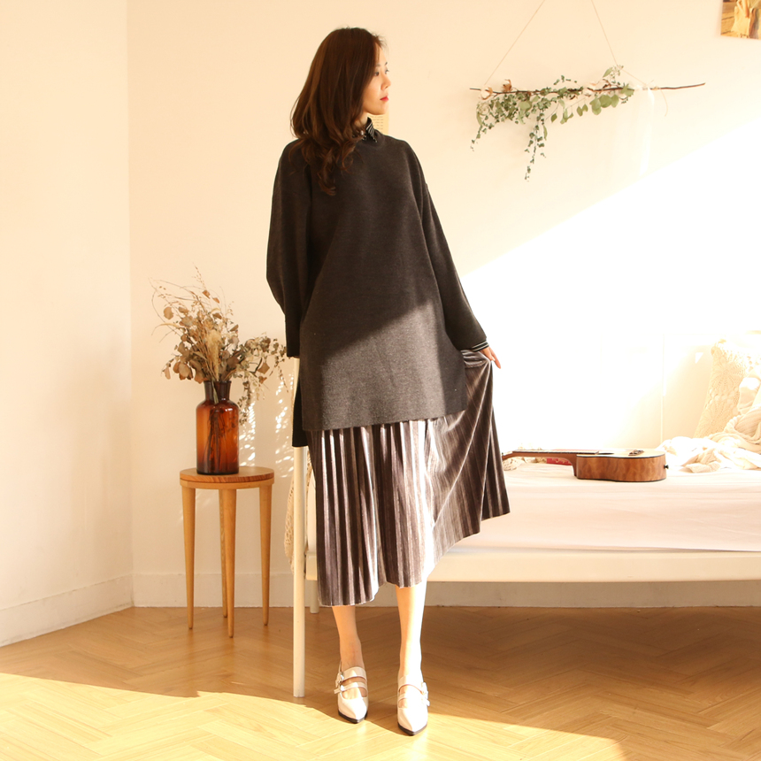 Velvet Long Pleated Flare A Line Pleated Fall Skir