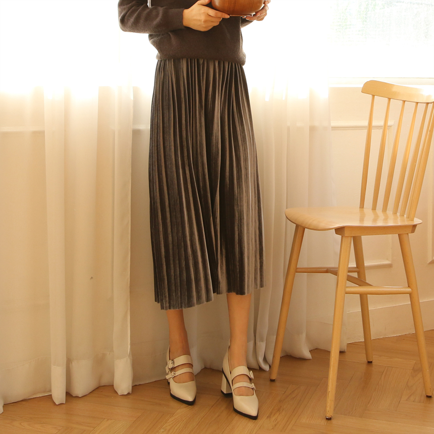 Velvet Long Pleated Flare A Line Pleated Fall Skir