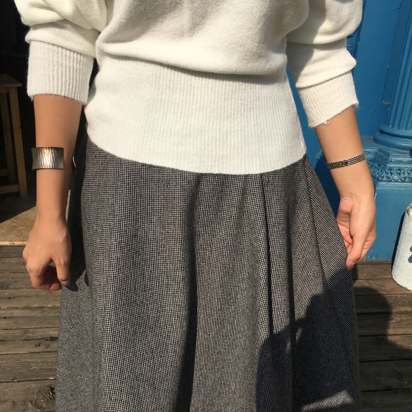 Check flare Pleated A-line long skirt 2color Herri