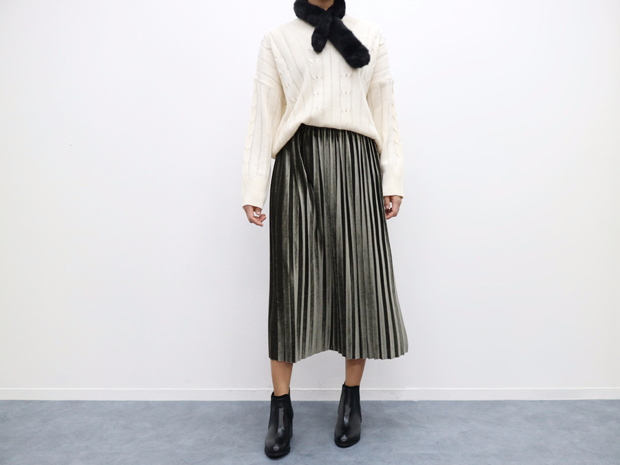 Velvet bending Pleats Long skirt Pleated skirt