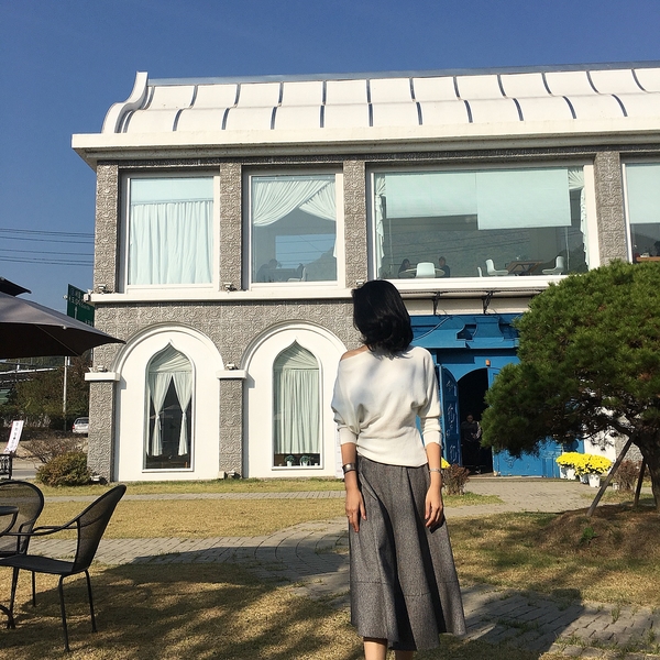 Check flare Pleated A-line long skirt 2color Herri