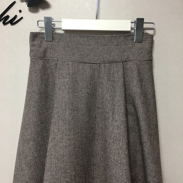 Check flare Pleated A-line long skirt 2color Herri