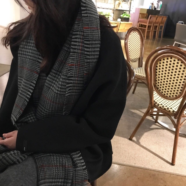 Hound Check Muffler Winter Shawl Pattern Big Size 