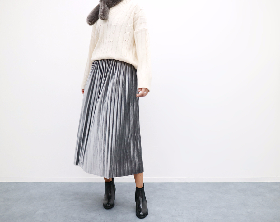 Velvet bending Pleats Long skirt Pleated skirt