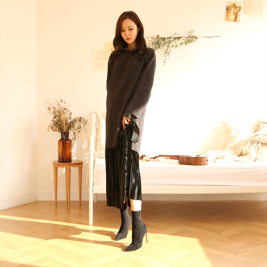 Velvet Long Pleated Flare A Line Pleated Fall Skir