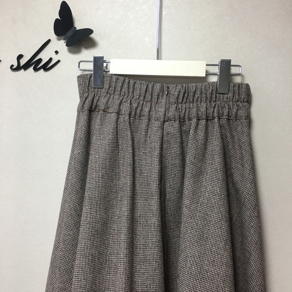 Check flare Pleated A-line long skirt 2color Herri
