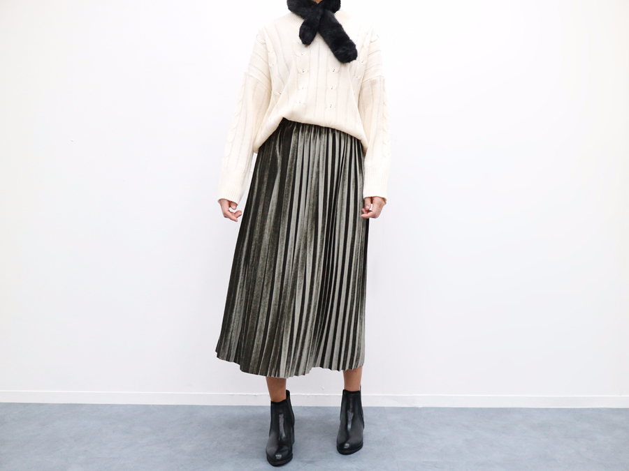 Velvet bending Pleats Long skirt Pleated skirt