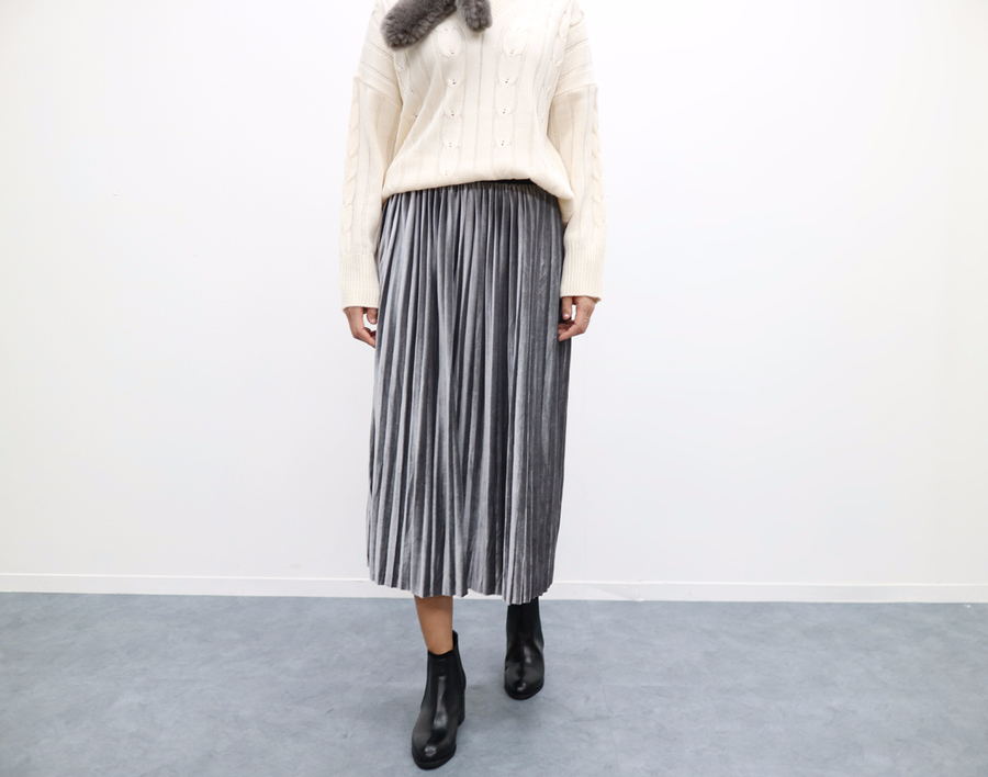 Velvet bending Pleats Long skirt Pleated skirt