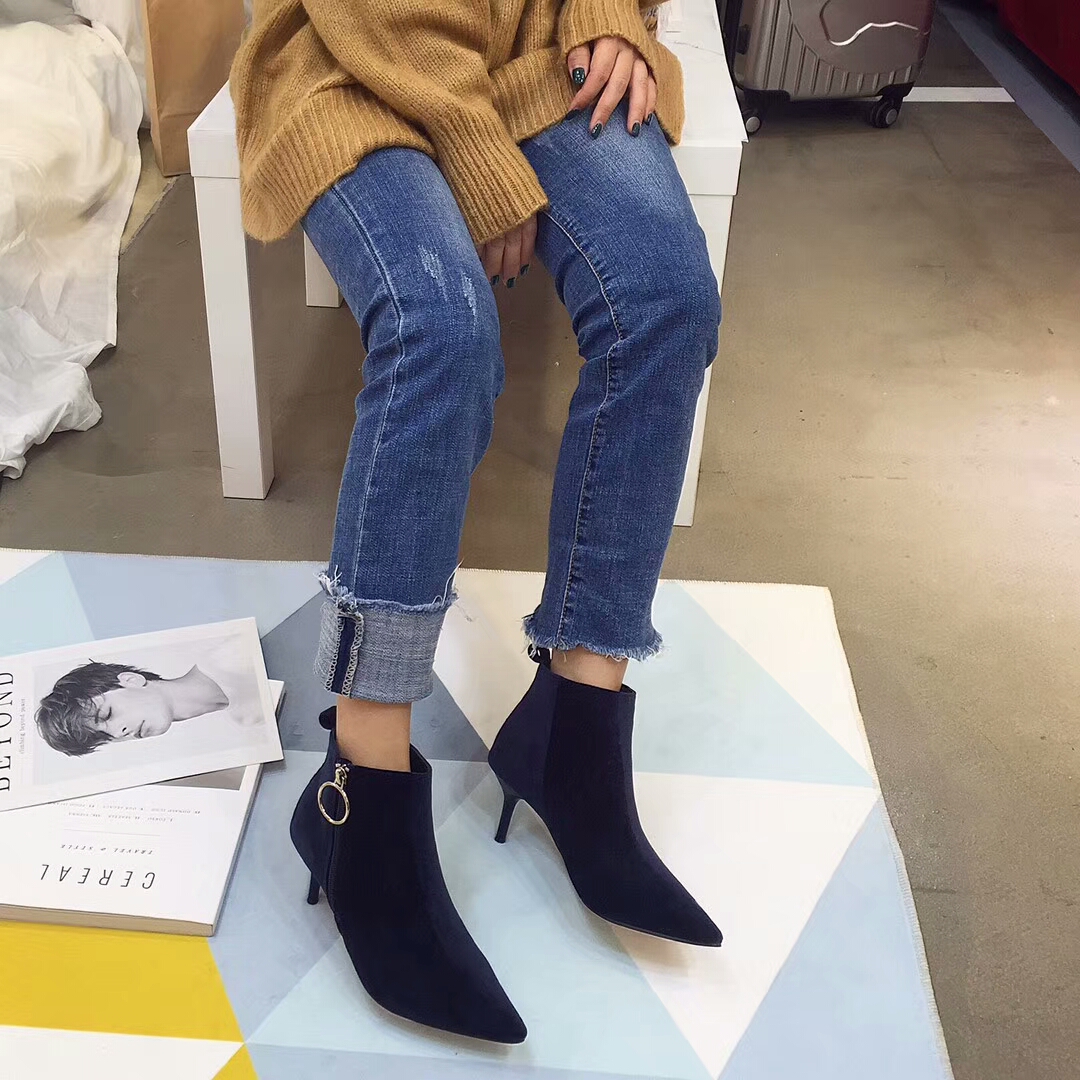 Stiletto suede incision angle boots 30s Women Wint