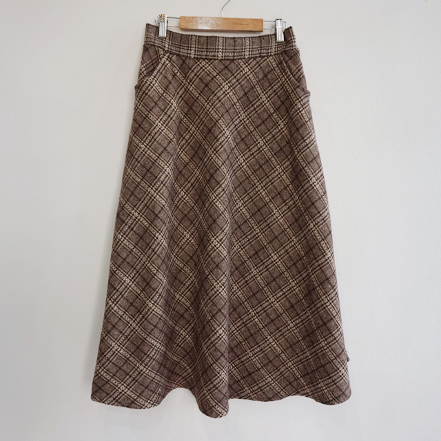 Wool Check Flare Long Skirt Winter Banding Skirt A