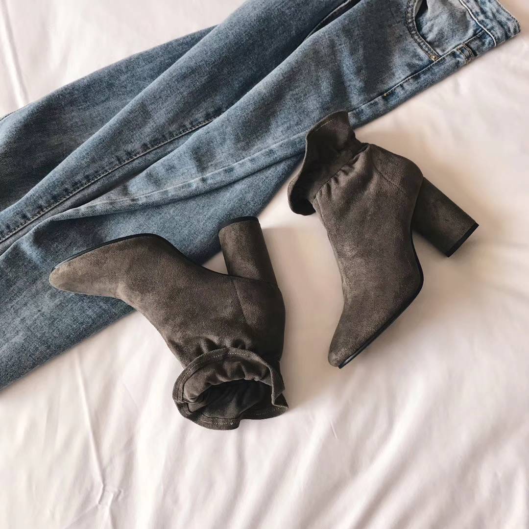 Basic Suede Bending Angle Boots 30s Women Winter A