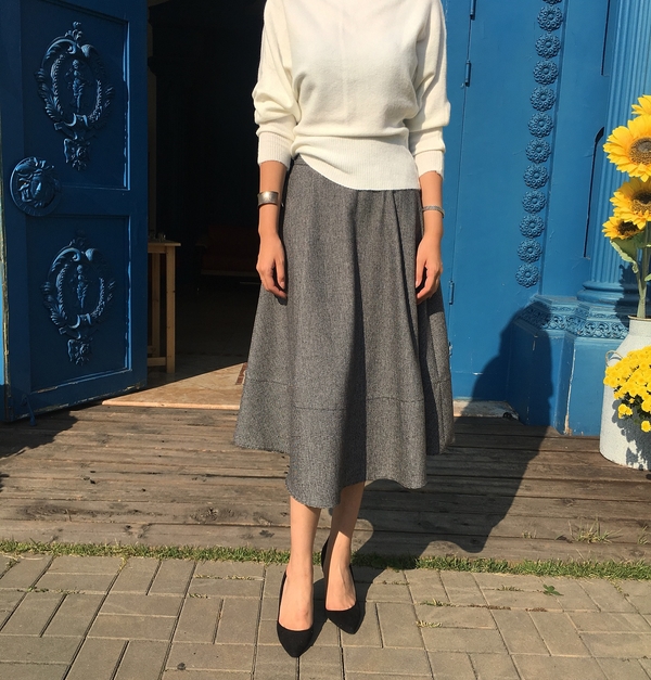 Check flare Pleated A-line long skirt 2color Herri