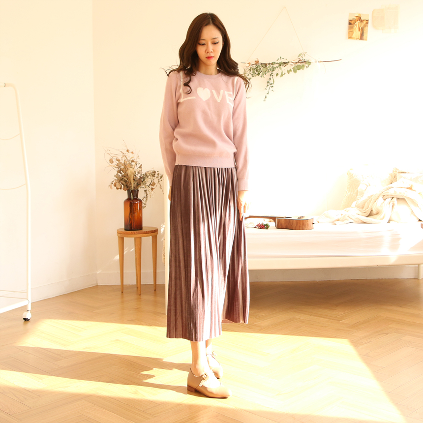 Velvet Long Pleated Flare A Line Pleated Fall Skir