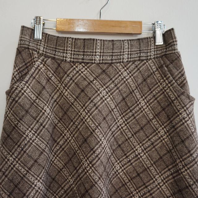 Wool Check Flare Long Skirt Winter Banding Skirt A