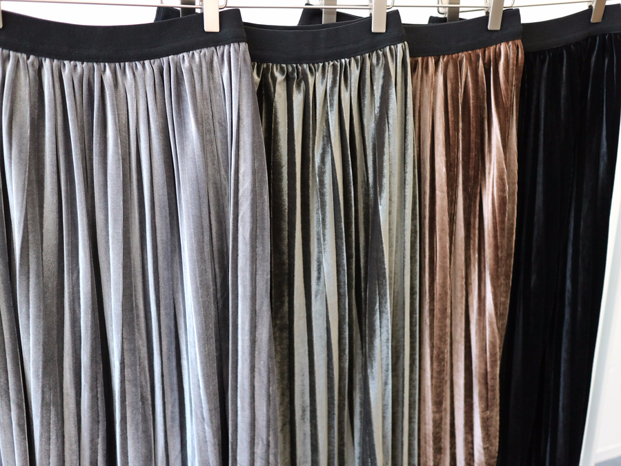 Velvet bending Pleats Long skirt Pleated skirt