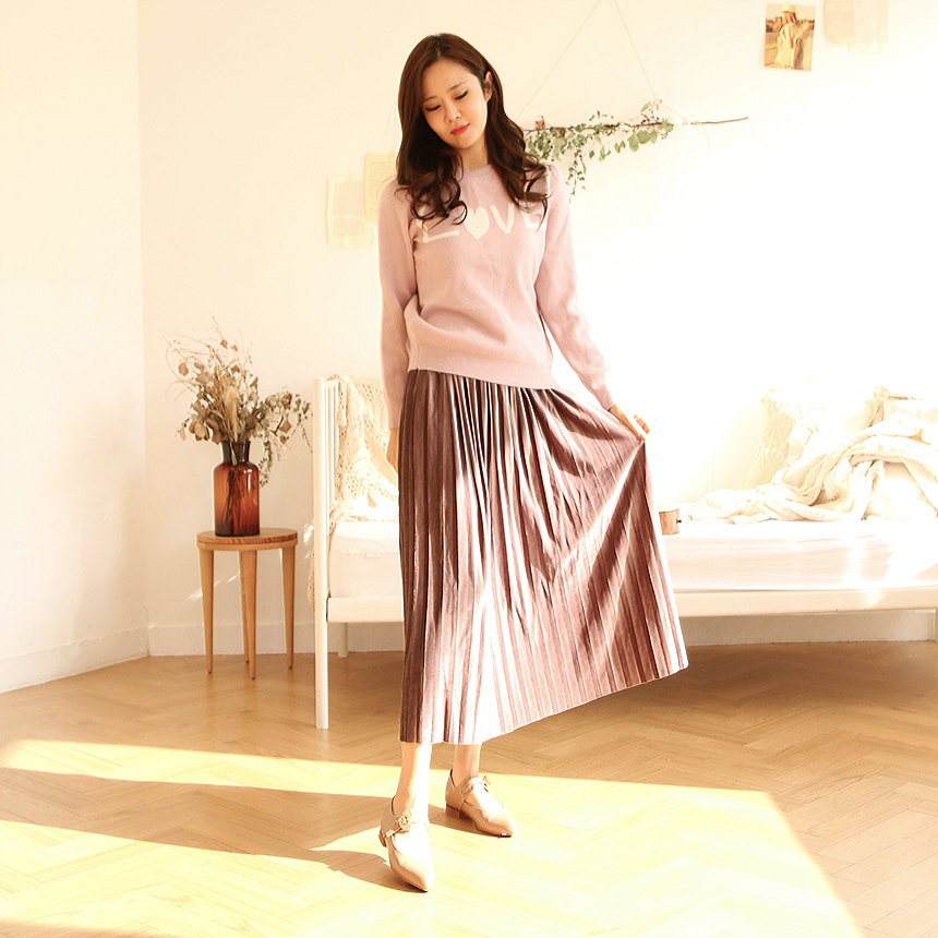 Velvet Long Pleated Flare A Line Pleated Fall Skir