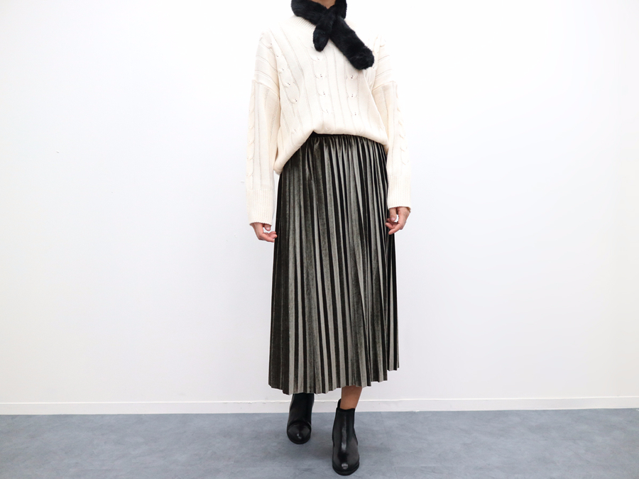 Velvet bending Pleats Long skirt Pleated skirt