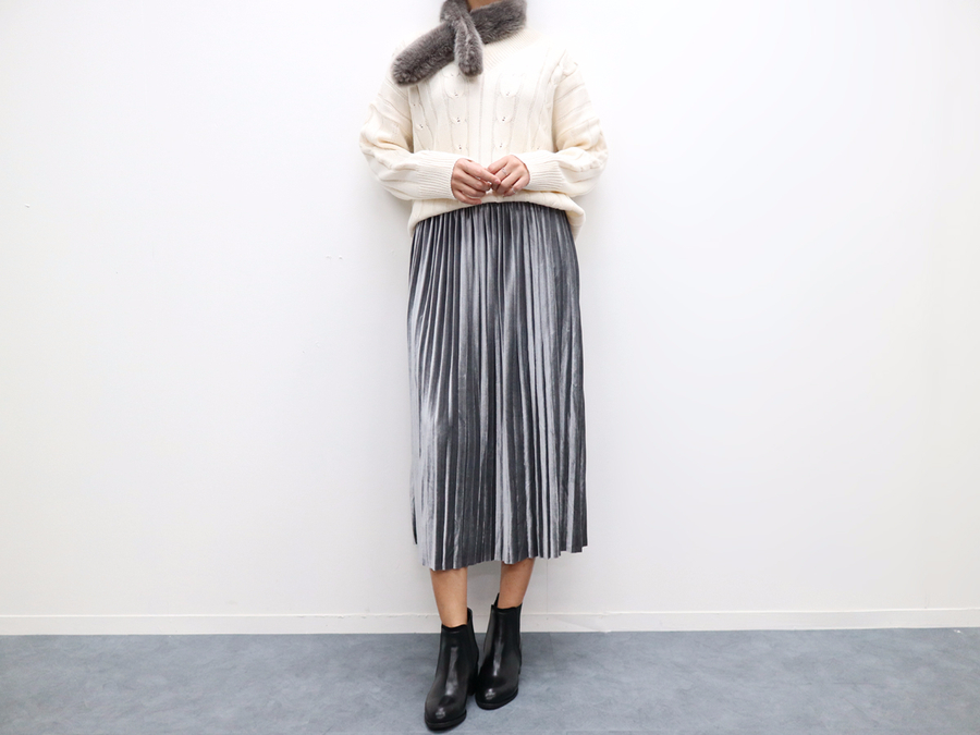 Velvet bending Pleats Long skirt Pleated skirt