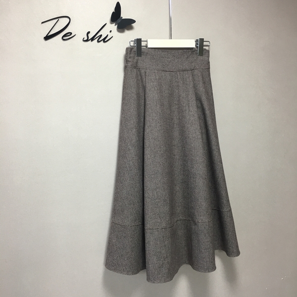 Check flare Pleated A-line long skirt 2color Herri