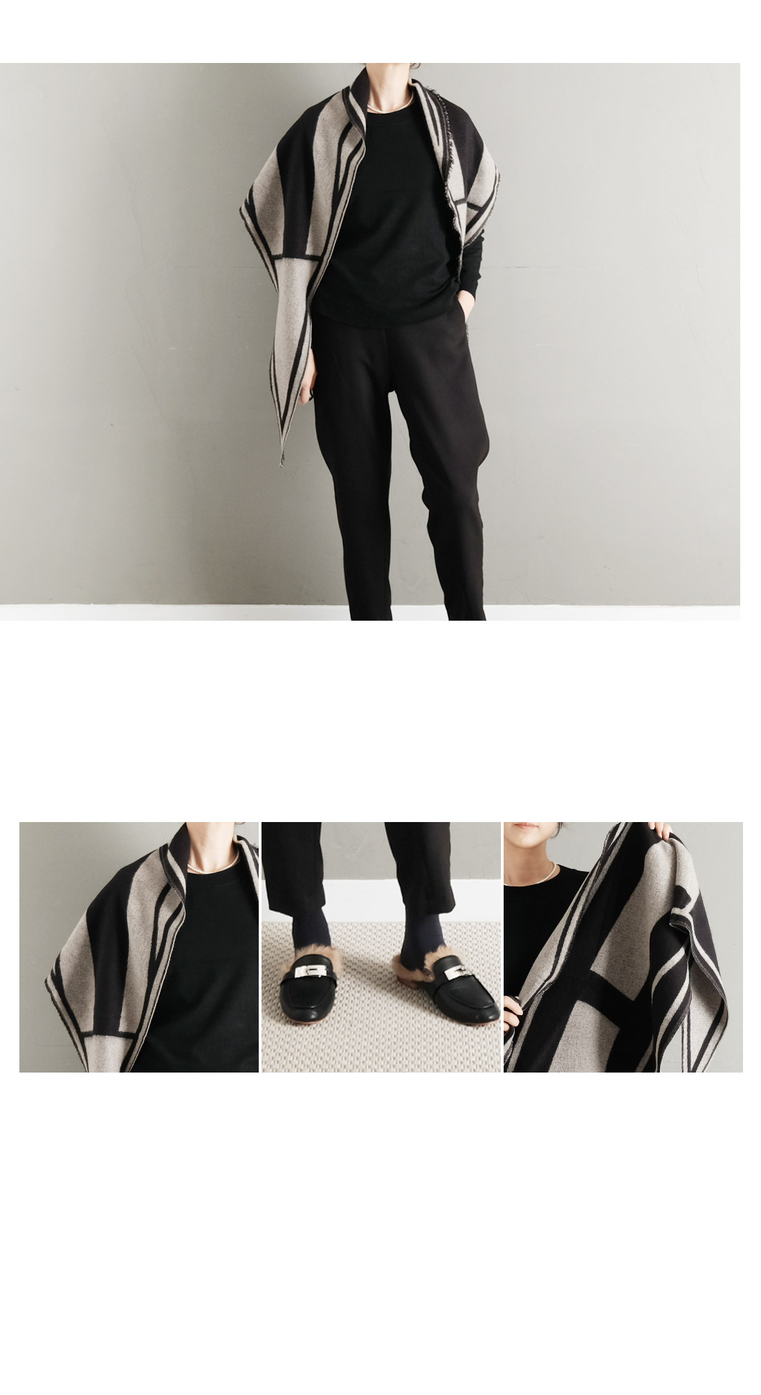 H logo two-sided triangular shoulder shawl autumn 