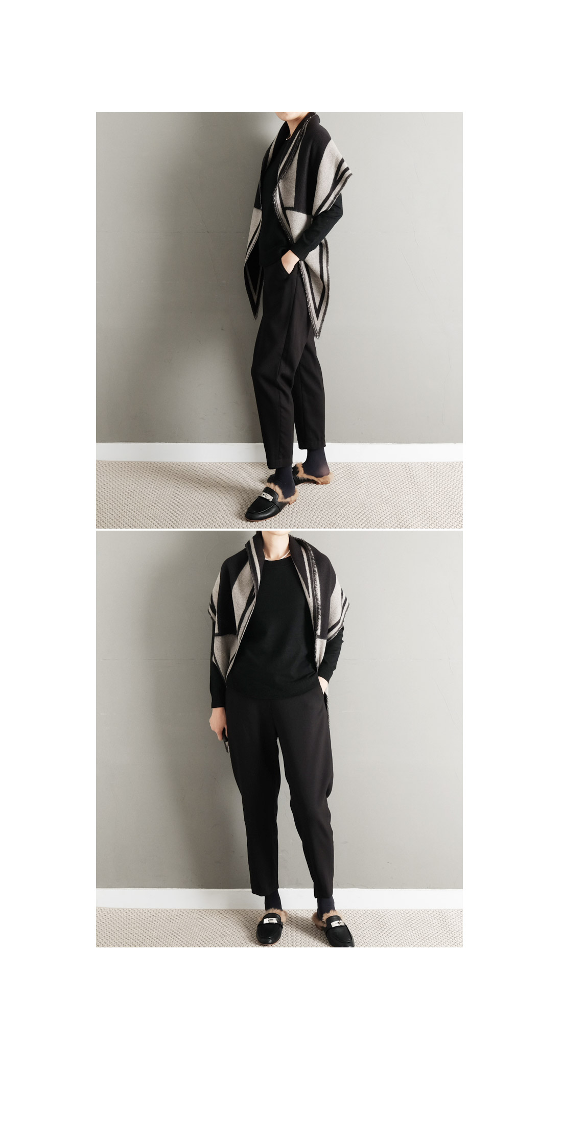 H logo two-sided triangular shoulder shawl autumn 