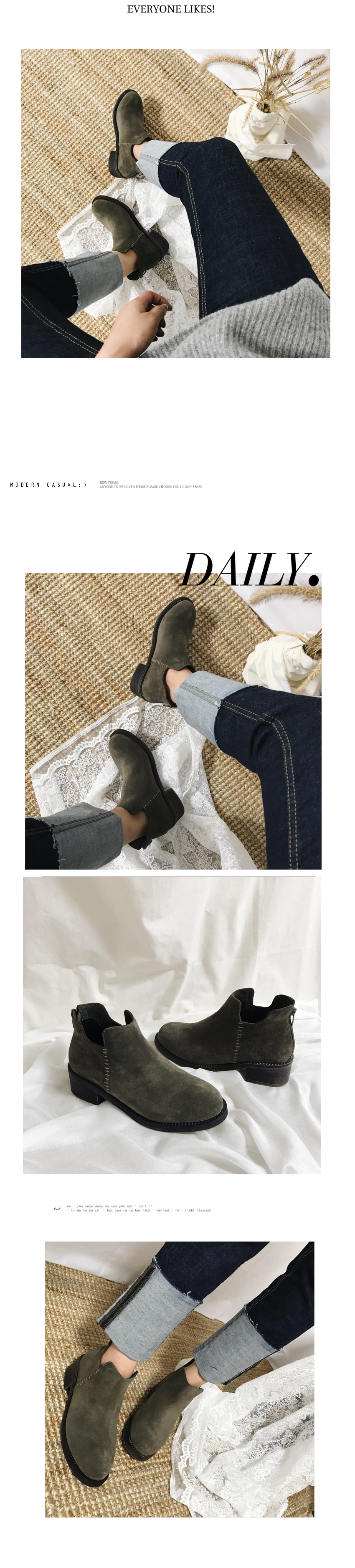 Natural cowhide leather boots Ankle mid-heeled tax