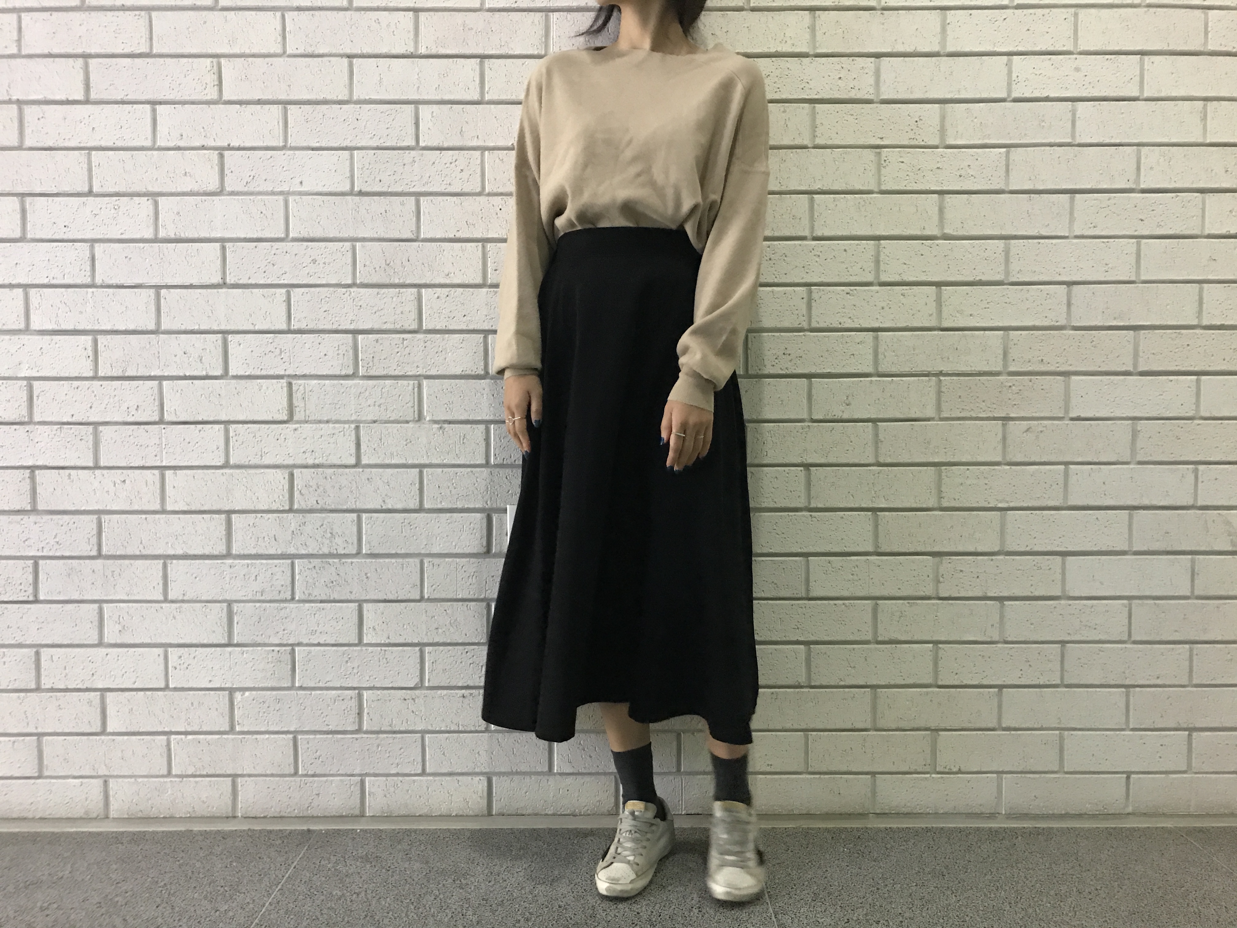 Suede Flare skirt Winter skirt Pleated check Long 