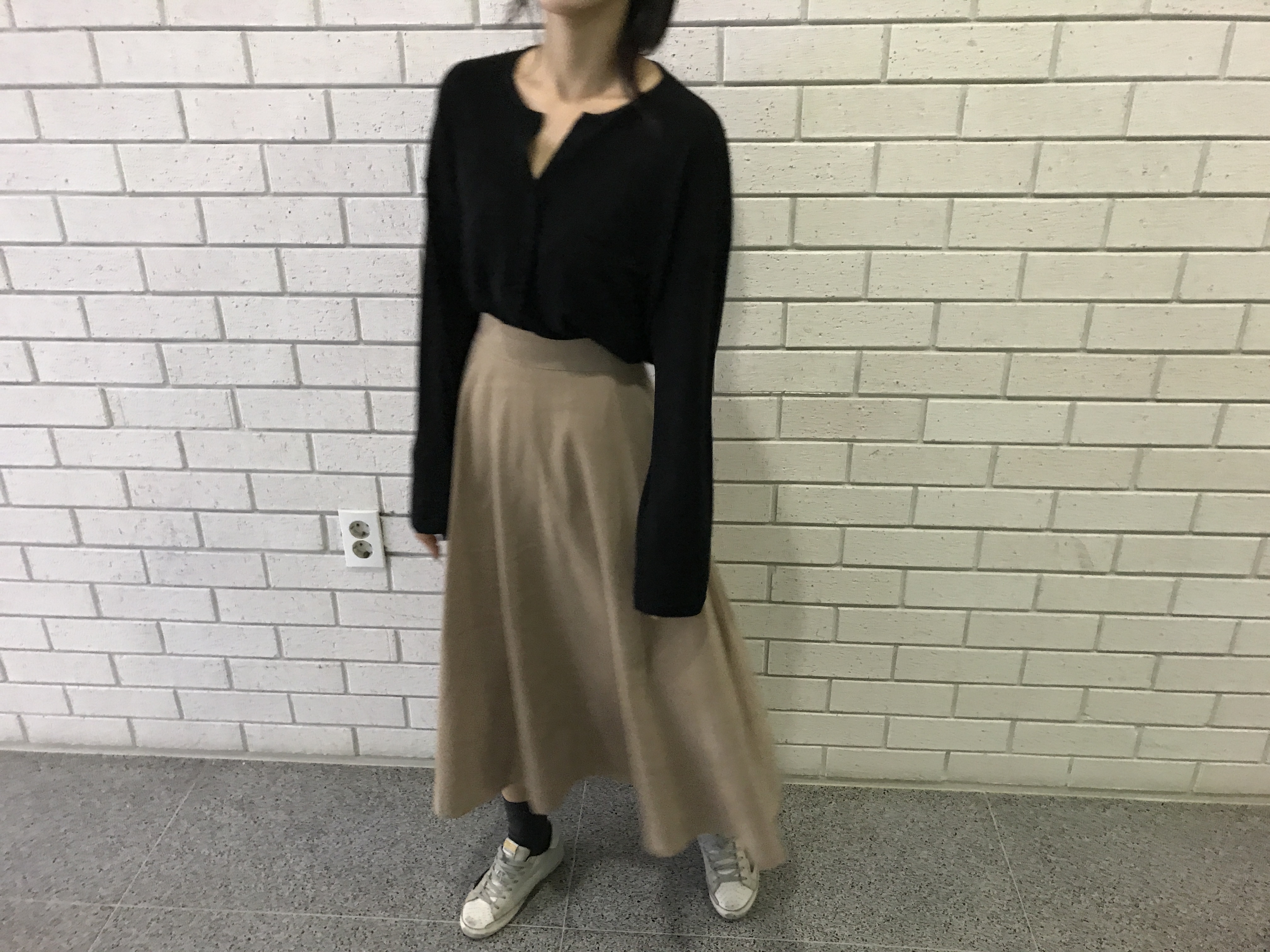 Suede Flare skirt Winter skirt Pleated check Long 