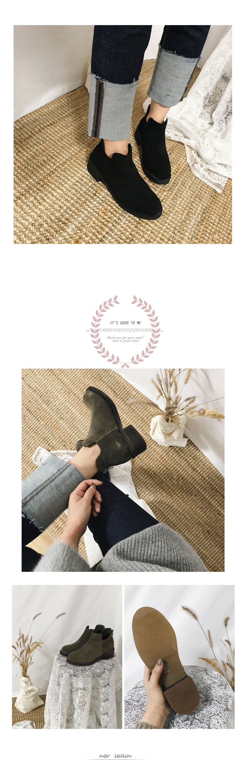 Natural cowhide leather boots Ankle mid-heeled tax