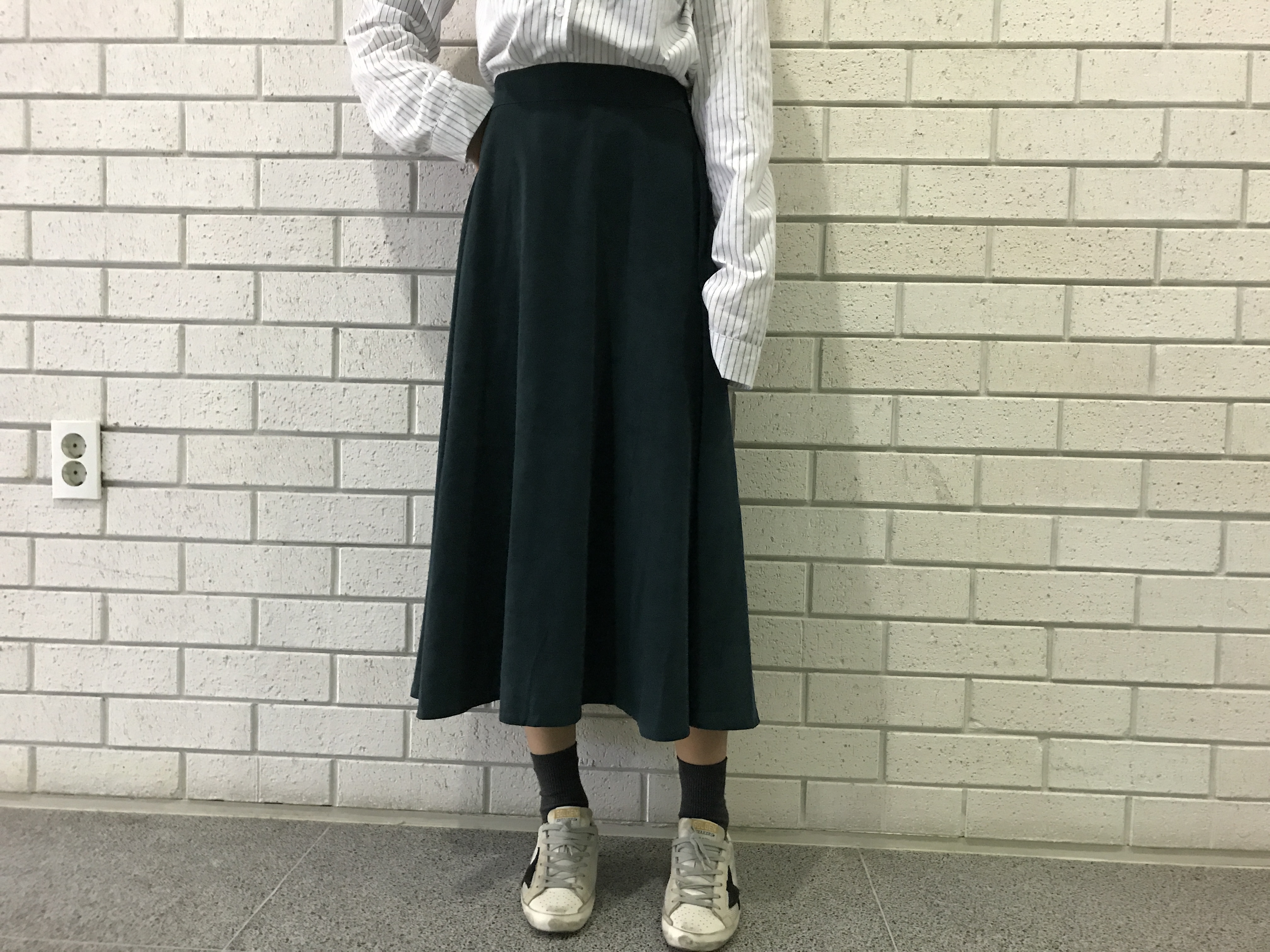 Suede Flare skirt Winter skirt Pleated check Long 