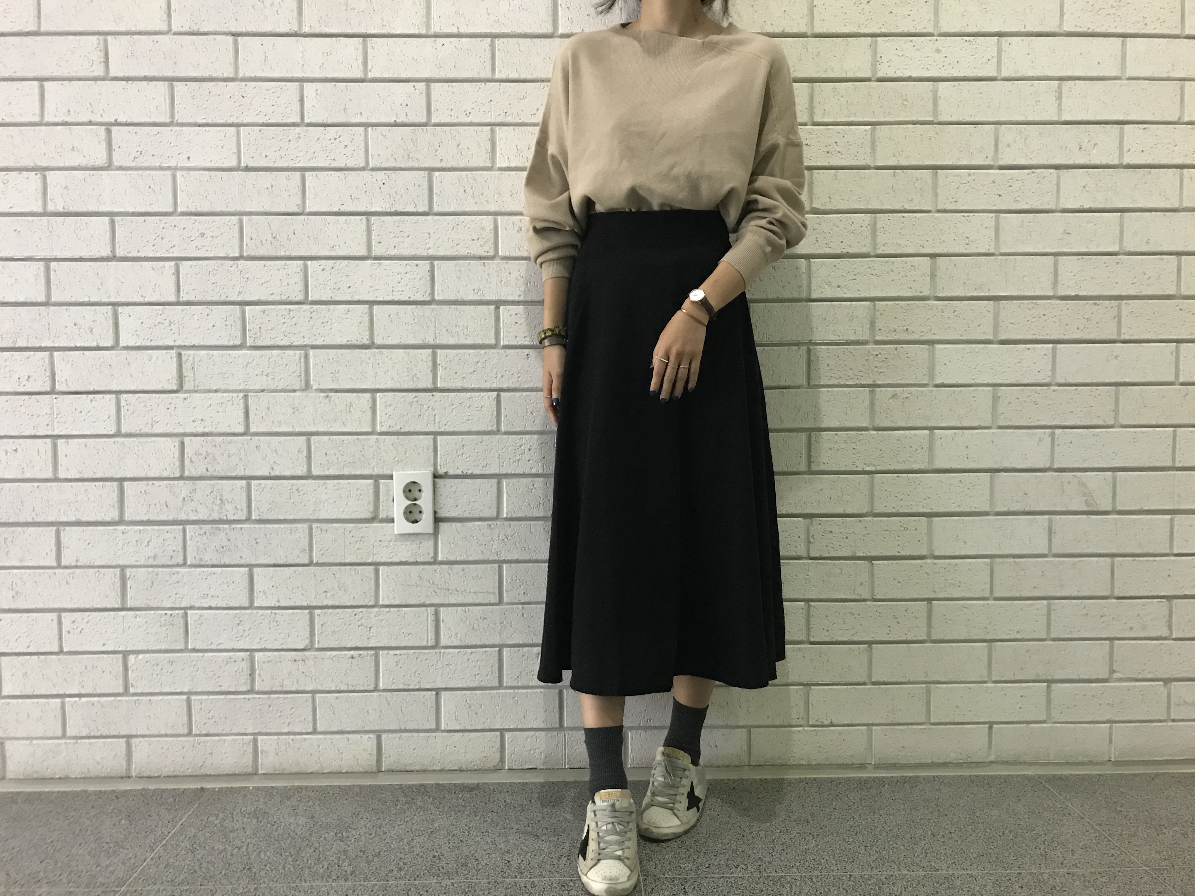 Suede Flare skirt Winter skirt Pleated check Long 