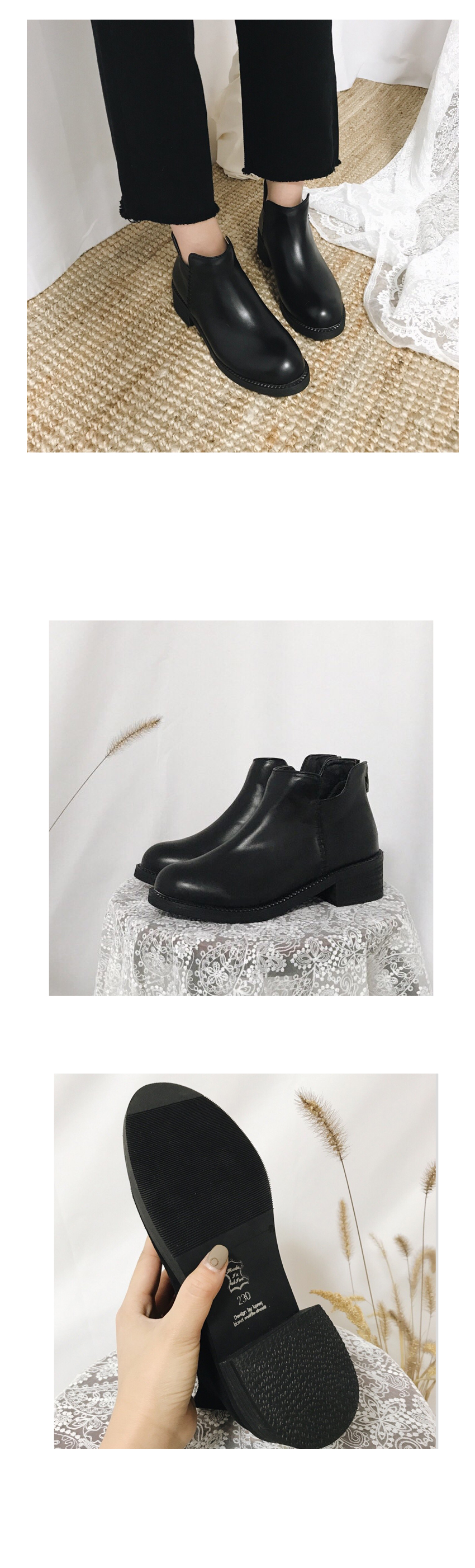 Natural cowhide leather boots Ankle mid-heeled tax