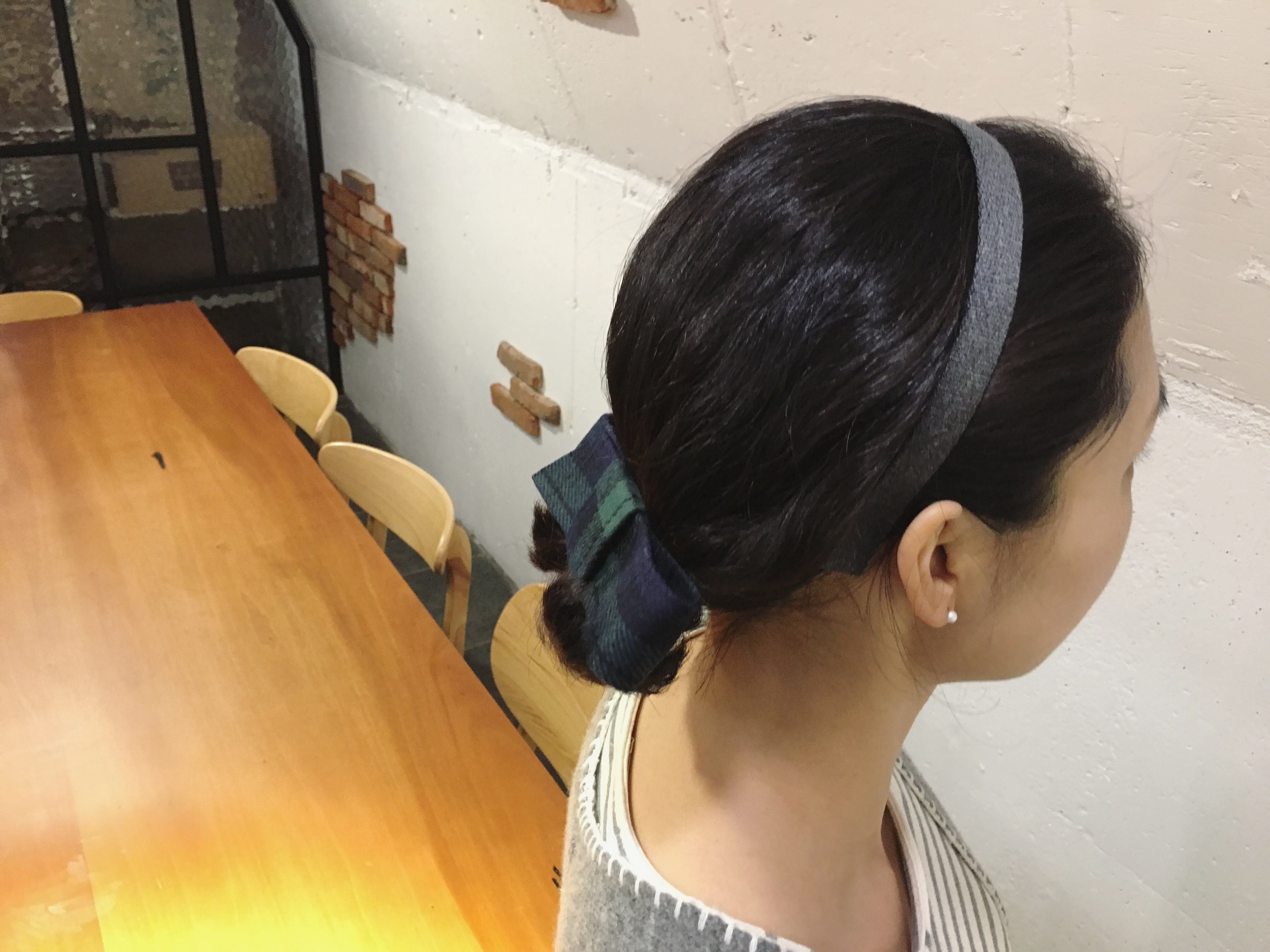 Hair Accessories Green check wool ribbon pin Handm